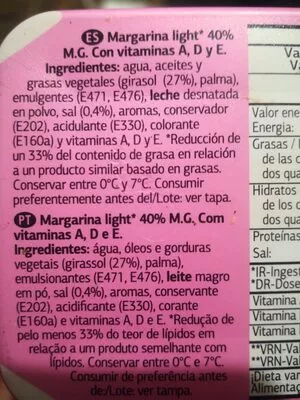 Lista de ingredientes del producto Margarine Light Dia 500