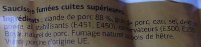 Lista de ingredientes del producto Saucisses fumées Cuites (x 5) Dia 500 g 