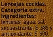 Lista de ingredientes del producto Lentejas Dia 540 g (neto), 400 g (escurrido), 580 ml