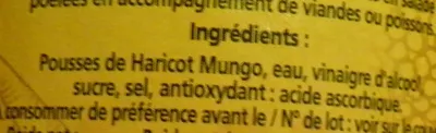 Lista de ingredientes del producto Pousses de Haricots Mungo Dia Dia 330 g