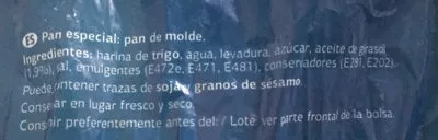 Lista de ingredientes del producto Pan de molde Dia 820 g