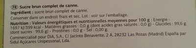 Lista de ingredientes del producto Azúcar moreno de caña integral Delicious Dia, Dia 1 Kg