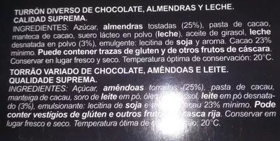 Lista de ingredientes del producto Turron de Chocolate Vivo 