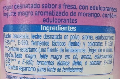 Lista de ingredientes del producto Yogur sabor fresa Alteza 500 g (4x125g)