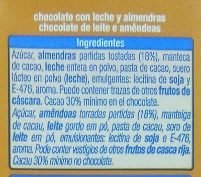 Lista de ingredientes del producto Chocolate extrafino con leche con almendras Alteza 