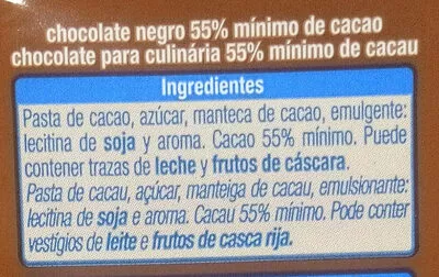 Lista de ingredientes del producto Chocolate negro 55% de cacao Alteza 