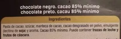 Lista de ingredientes del producto Chcolate 85% Cacao Alteza 100 g