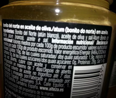 Lista de ingredientes del producto Bonito del norte Alteza 200 g