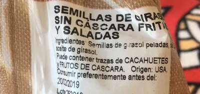 Lista de ingredientes del producto Frutos secos Alteza 