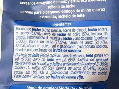 Lista de ingredientes del producto Céréales rellenos de leche Alteza 