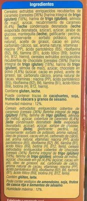 Lista de ingredientes del producto Cereales caramelo y Chocolate Alteza 