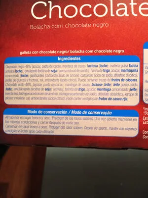 Lista de ingredientes del producto Galleta con Chocolate Negro Alteza 150 g