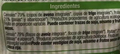 Lista de ingredientes del producto Muesli frutas Alteza Bio 