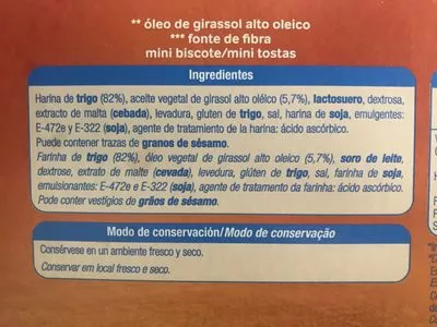 Lista de ingredientes del producto Mini biscotes Alteza 120g