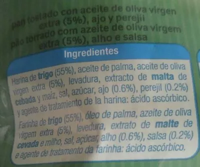 Lista de ingredientes del producto Panecillos tostados con ajo y peregil Alteza 160 g