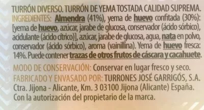 Lista de ingredientes del producto Turron yema tostada Deleitum 