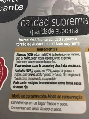 Lista de ingredientes del producto Turron de Alicante Alteza 