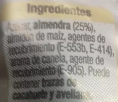 Lista de ingredientes del producto Peladillas Alteza 100 g