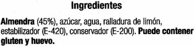 Lista de ingredientes del producto Mazapán de Soto Alteza 200 g