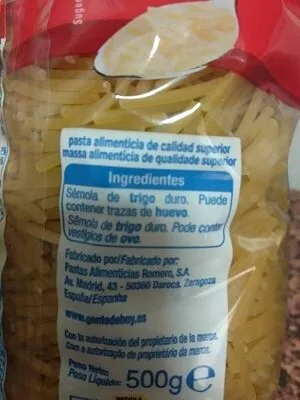 Lista de ingredientes del producto Fideo grueso Alteza 500 g