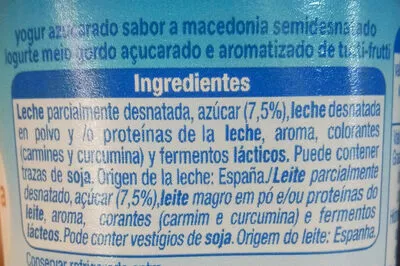 Lista de ingredientes del producto Yogur sabor macedonia Alteza 500 g (4x125g)