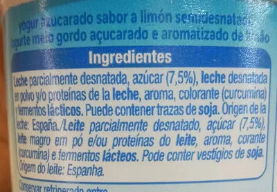 Lista de ingredientes del producto Yogur sabor limon Alteza 500 g (4x125g)