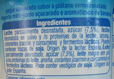 Lista de ingredientes del producto Yogur platano Alteza 500 g (4x125g)