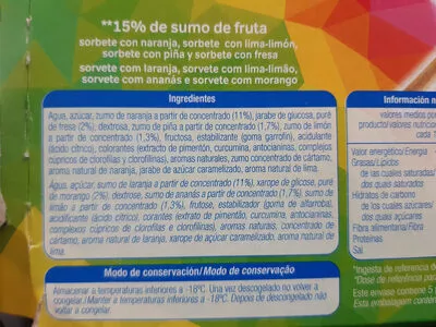 Lista de ingredientes del producto Frutíssimo Helados alteza 450g