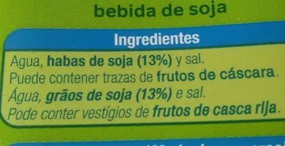 Lista de ingredientes del producto Bebida de soja Alteza 1 l