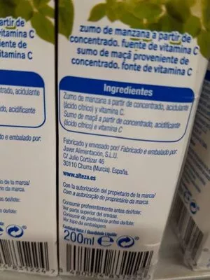 Lista de ingredientes del producto Zumo de manzana Alteza 200 ml