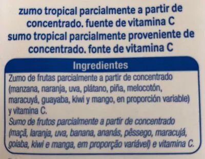 Lista de ingredientes del producto Zumo tropical Alteza 