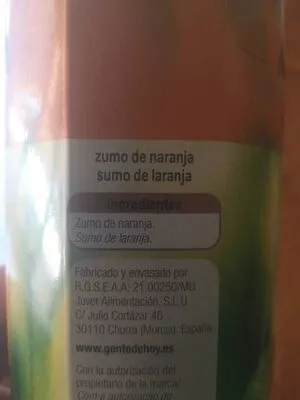 Lista de ingredientes del producto Zumo de naranja Alteza 