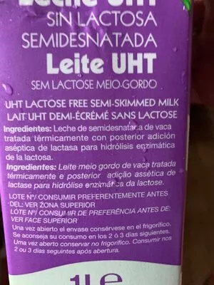 Lista de ingredientes del producto Leche sin Lactosa  