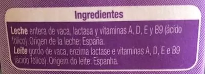 Lista de ingredientes del producto Leche entera sin lactosa Alteza 