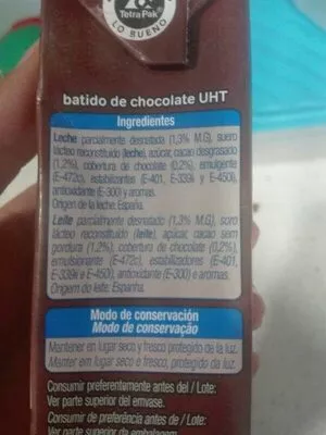 Lista de ingredientes del producto Batido de chocolate Alteza 