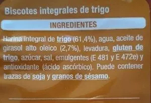 Lista de ingredientes del producto Biscotes integrales  