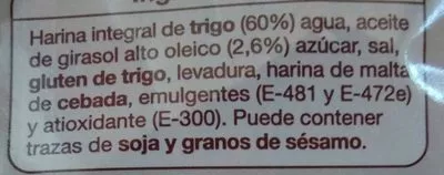 Lista de ingredientes del producto Pan Tostado Integral Auchan 720 g