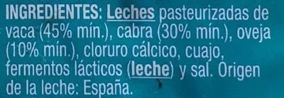 Lista de ingredientes del producto Queso de mezcla tierno Auchan 