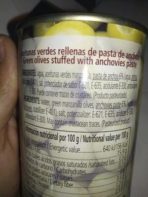 Lista de ingredientes del producto aceitunas adarve 