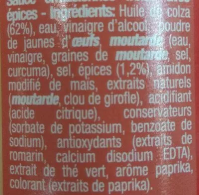 Lista de ingredientes del producto Sauce Samouraï Barakafrites 500 ml