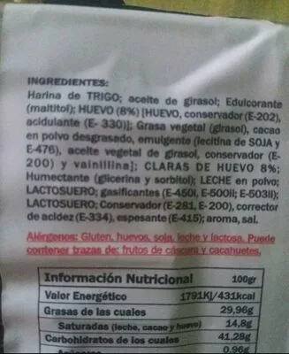 Lista de ingredientes del producto Joe y gerry's  