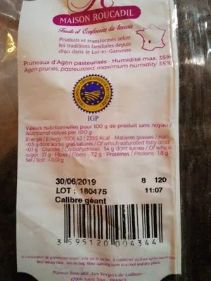 Lista de ingredientes del producto Pruneaux d agen  1 kg