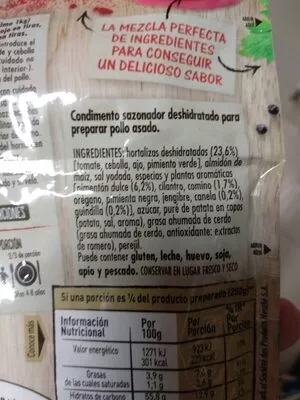 Lista de ingredientes del producto Condimento sazonador jugoso al horno Maggi 