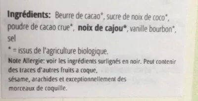 Lista de ingredientes del producto Tablette De Cacao Cru Au Sucre De Coco My Raw Joy 30 g