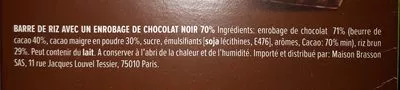 Lista de ingredientes del producto Rocky Rice Chocolat noir 70%  