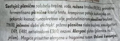 Lista de ingredientes del producto Mešano ražani hleb Naše zrno 500 g