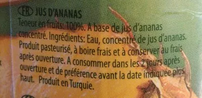 Lista de ingredientes del producto Jus D'ananas 100% Sans Sucres Ajoutés  