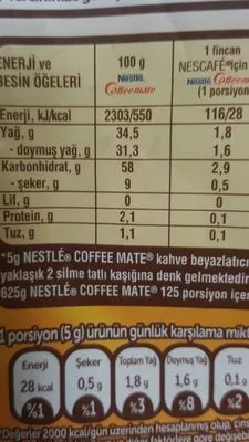 Lista de ingredientes del producto Coffe mate Nestlé 