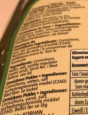 Lista de ingredientes del producto Cornichons würzig-sauer eingelegt Sera 700 g