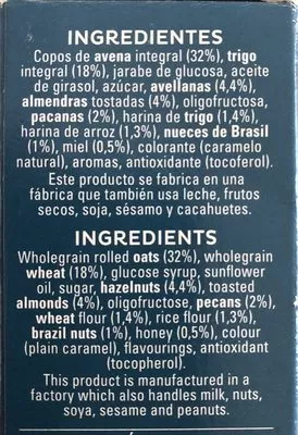 Lista de ingredientes del producto Cruesli 4 Frutos Secos Quaker 375 g